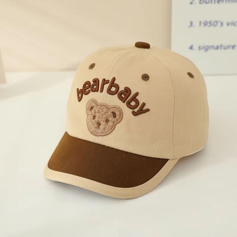 Niedliche Patchwork Baby Entenzungenkappe Cartoon Bär Lässige Baseballkappe Verstellbar Kinder Kleinkind Kurzer Schirm Sonnenhut