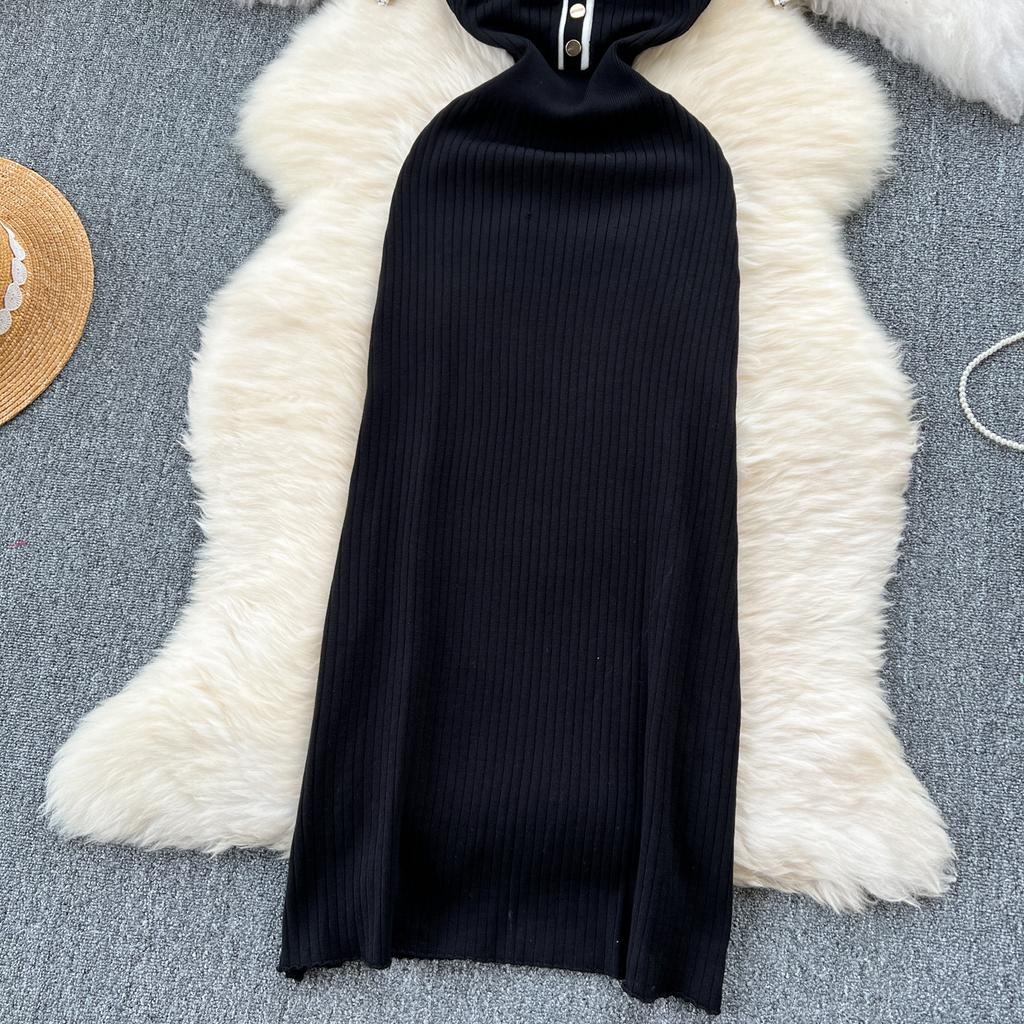 New Summer Women's Polo Knitted Dresses Colorblock Elegant Short Sleeve Buttons Bodycon Wrap Dress Female Dress