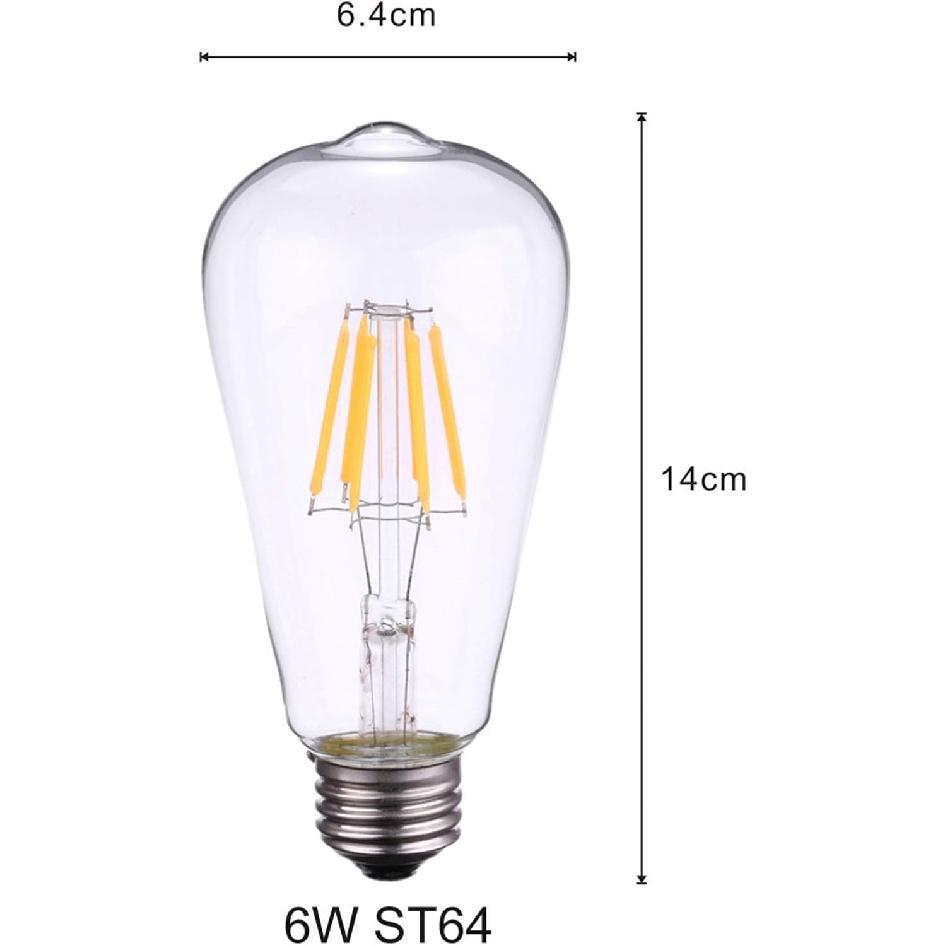 24V ST64 6W Edison LED Filament Bulb Lamp 12V 36V E27 Vintage Antique Retro Edison E27 Led Bulbs Replace 60W Incandescent Light AC/DC12-36V 2-Pack