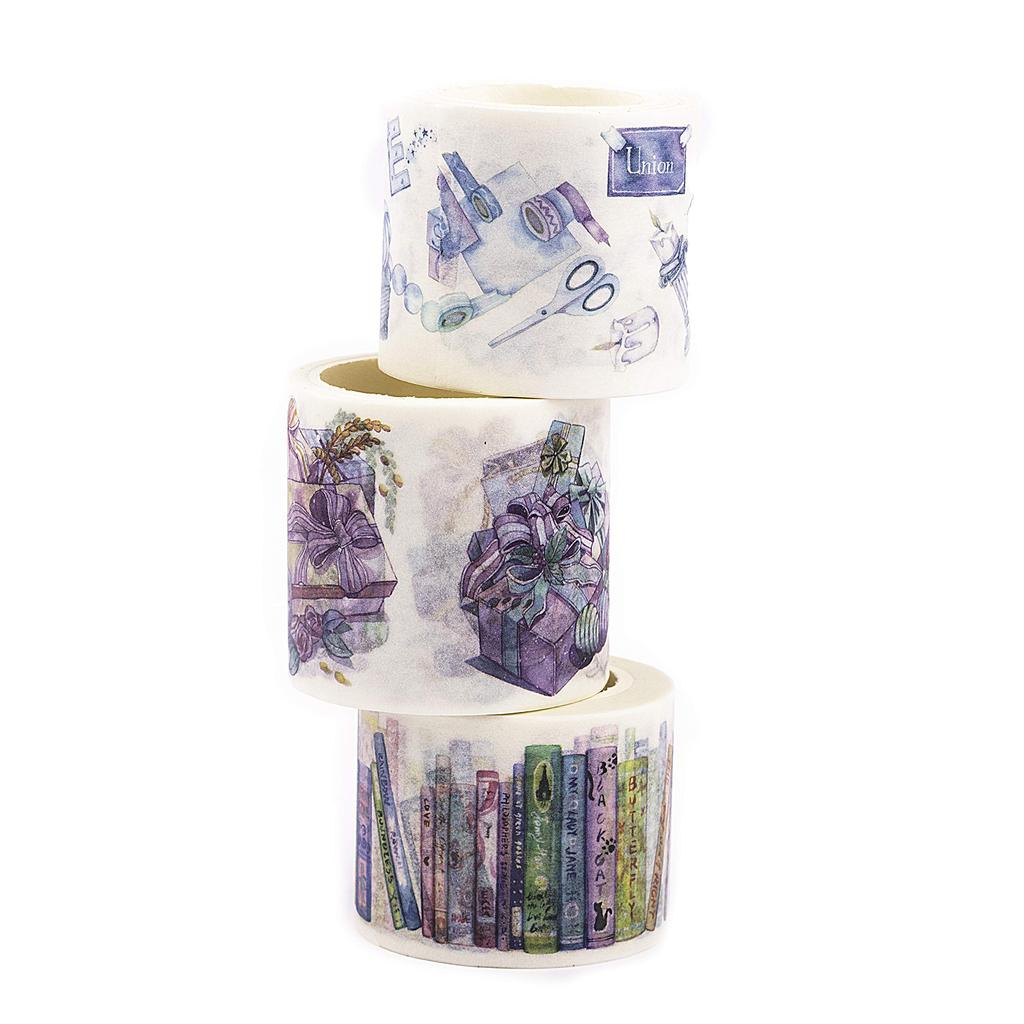 Navy Peony Colorful Book Line Washi Tape Set 30mm x Cute Japanese Decorative Tape Purple Adhesive Tape for Decorating and More Wide Washi Tape Roll
