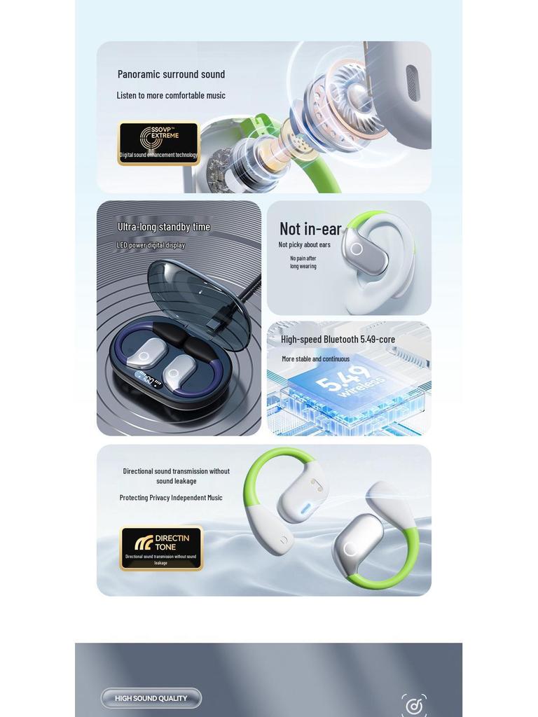 2025 Bone Conduction Bluetooth Ear-Hook Headphones: Long Battery Life, Noise Reduction, Ideal for Sports and Running