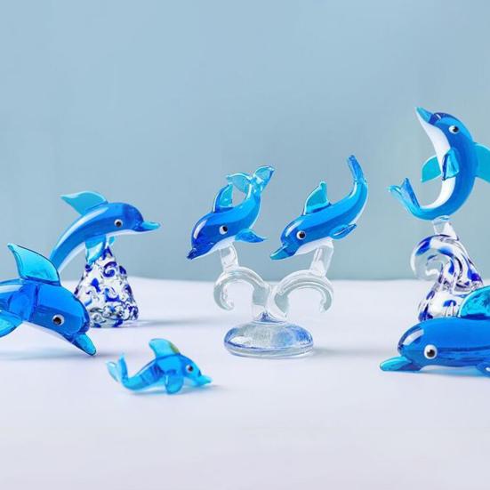 Dolphin Statue Clear Vivid Colorful Lovely Small Animal Glass Miniature Home Decoration