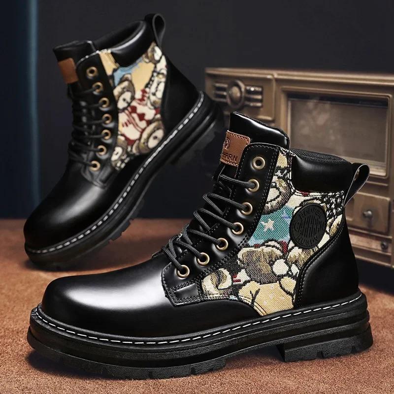 2025 Autumn Winter New Plush Warm Thick Bottom Outdoor Hiking Snow Boots Retro Style High-top Men Casual Sneakers Botas Hombre