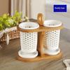 Qianxing Draining Ceramic Chopstick Holders with Bamboo Rack