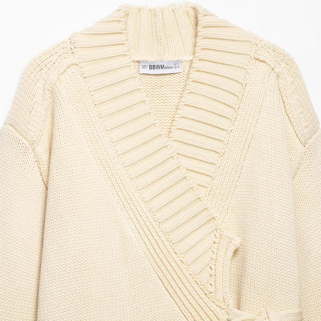 New casual knit double-collar tie-up kimono jacket 6771001