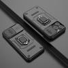 For iPhone 15 Pro Kickstand Phone Case with Slide Lens Cover PC+TPU Shockproof Rugged Shell
