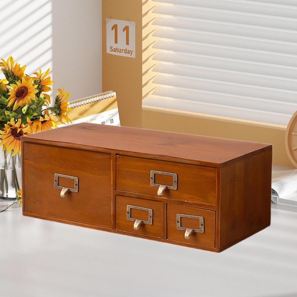 Wood Desk Organizer with Drawers Desktop Organizer Multifunctional Organization for Bills Dresser Tabletop Home Vanity