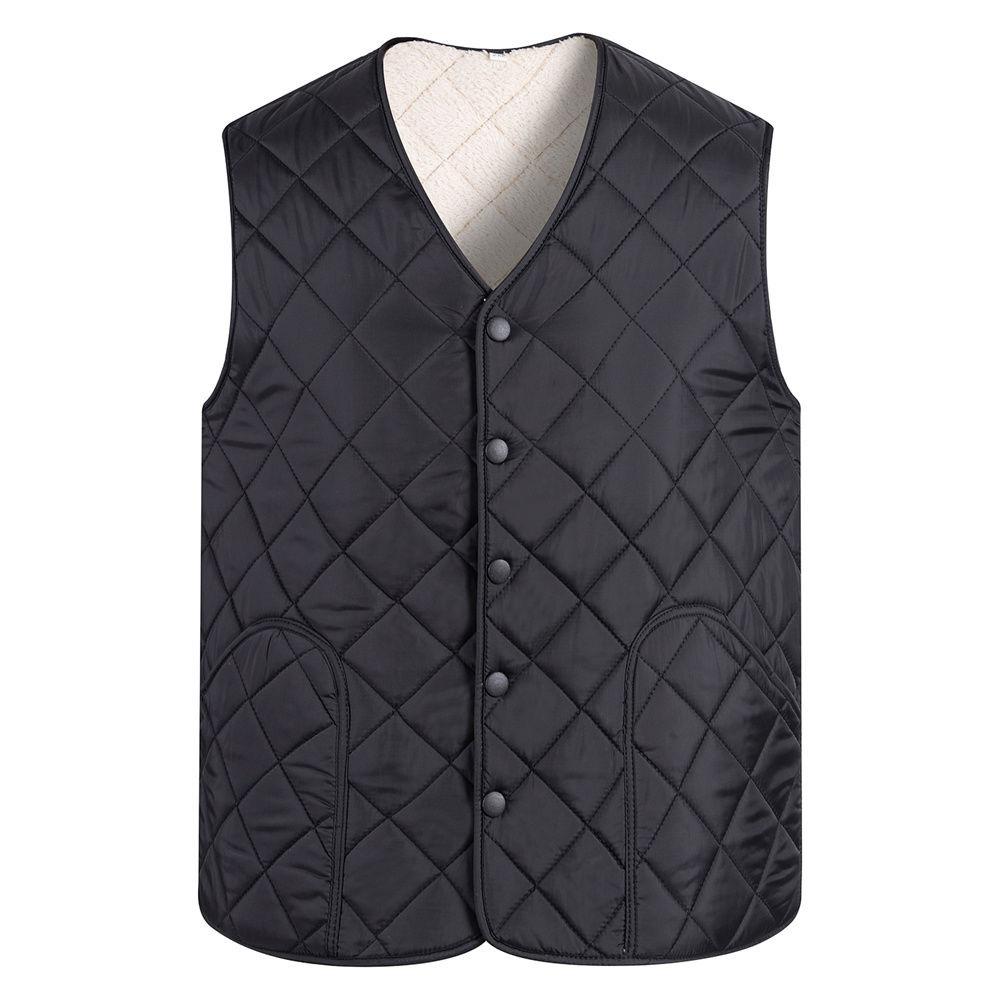 Men's Casual Fleece Solid Color Button Vest Men's V-neck Thickened Vest