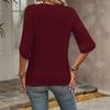 Women's Waffle Knit Three-Quarter Sleeve Pullover - 2025 Autumn/Winter European American Fashion