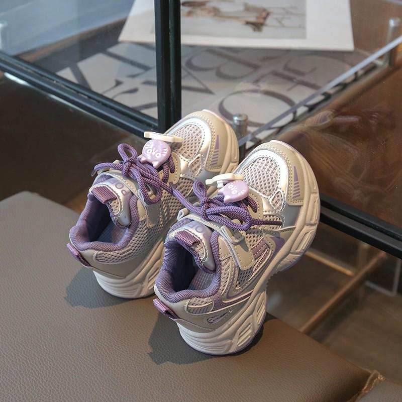 

Kids Purple Gray Breathable Mesh Non Slip Casual Sneakers 26