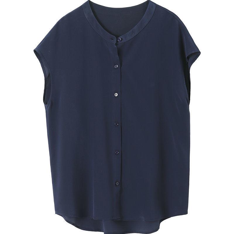 Chemise à manches courtes pour femme, haut à col rond en soie imitation mûrier, à la mode estivale