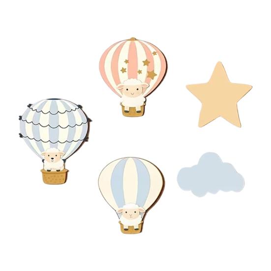 

5 шт. Декор стены в виде воздушного шара со звездами и облаками, Бохо деревянная настенная табличка, Мультяшная овечка, Воздушный шар A