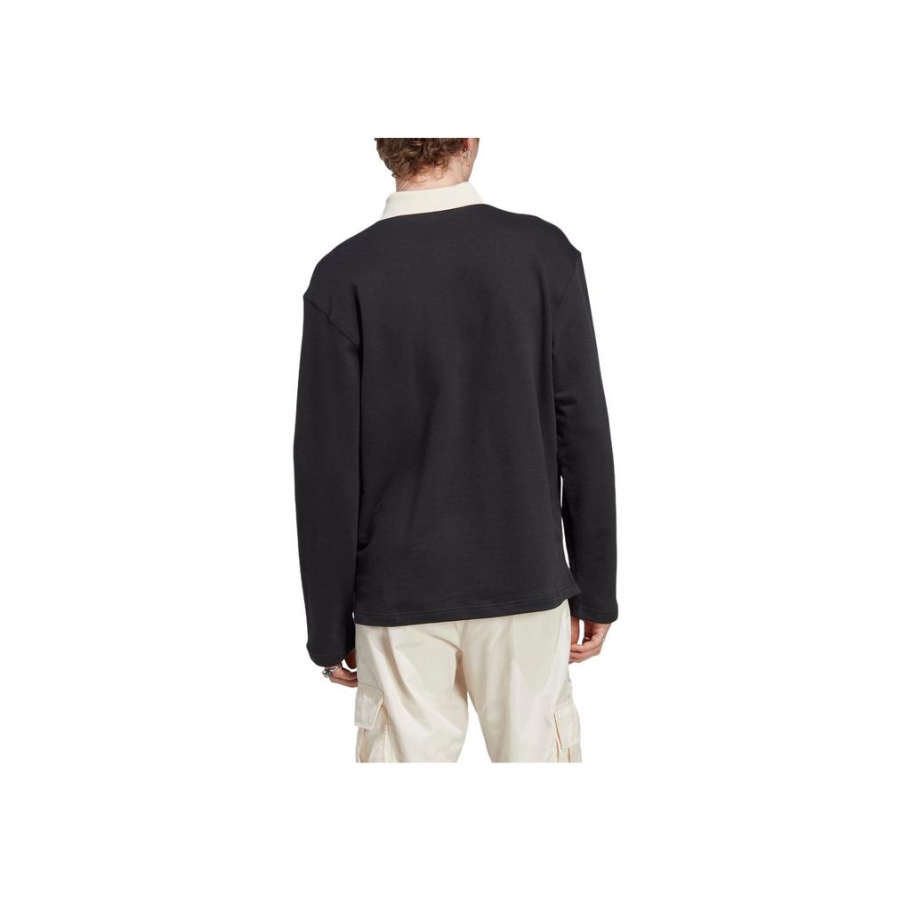 Adidas Solid Color Long Sleeve Polo Shirt Unisex Tops Black IC8396