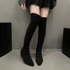 Fashion Stretch Soft Leather Women Over the Knee High Boots Fashion Pointed Toe Shoes Autumn Winter Thick Heel Ladies Long Booties