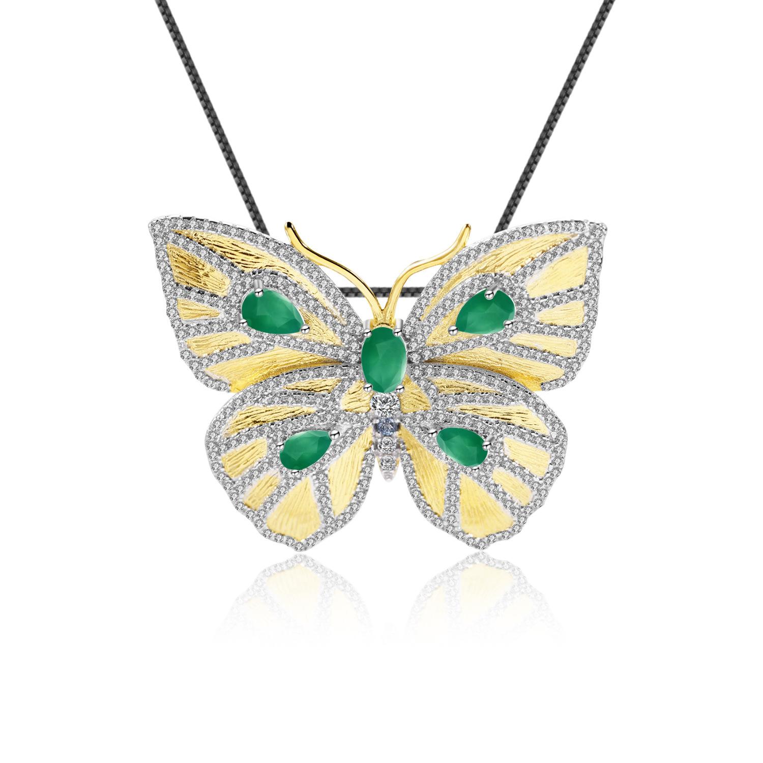 

Оригинальная дизайнерская брошь-подвеска двойного назначения, серия бабочек, дизайн высокого класса s925, серебряно-зеленый агат, ожерелье, кулон