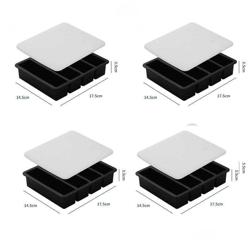 4 st Jätteförvaring För Mat Måltid Sås Med Lock Silikon Frysfack Extra Stor Soppa Is 4 Kuber Fack Mat Frysningsformar