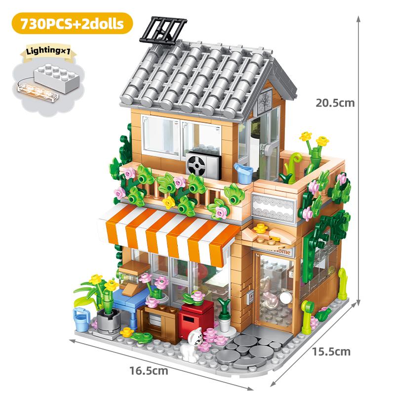 City Street View Building Blocks Set DIY Brick Flower Coffee Shop MOC Camping Tent Model Architecture Figures Toys for Kids Gift