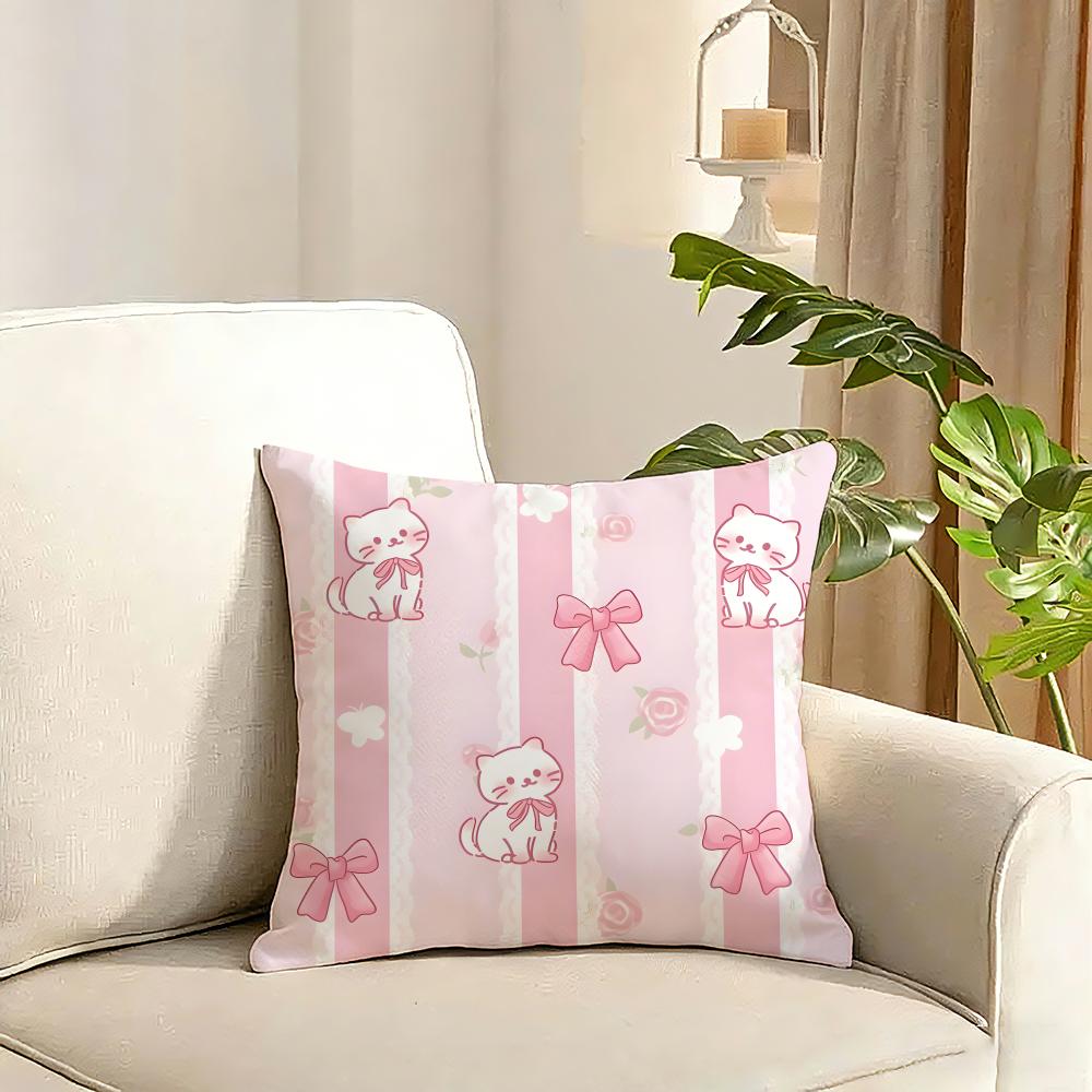Cute Cat Cushion Cover Reversible Plush Pillow Cover Soft Fluffy Home Decor for Sofa Bedroom