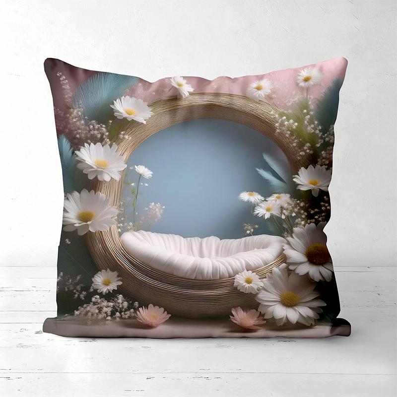 Floral Wreath Cushions With Cozy Basket Bed Design Polyester pillowcase, sofa decorative cushion cov Headboard Pillow