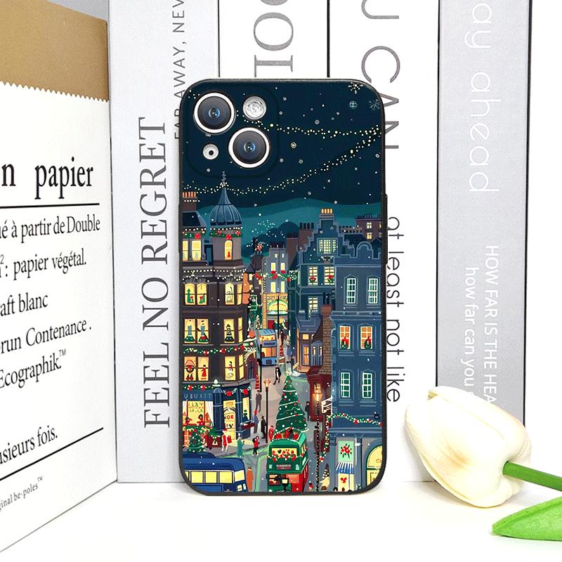 Custodia per Telefono con Motivo Scenico Vetrina Negozio Strada Nevosa di Natale per IPhone 17 16 12 11 14 Plus 13 15 ProMax Mini X XS XR Copertura Morbida