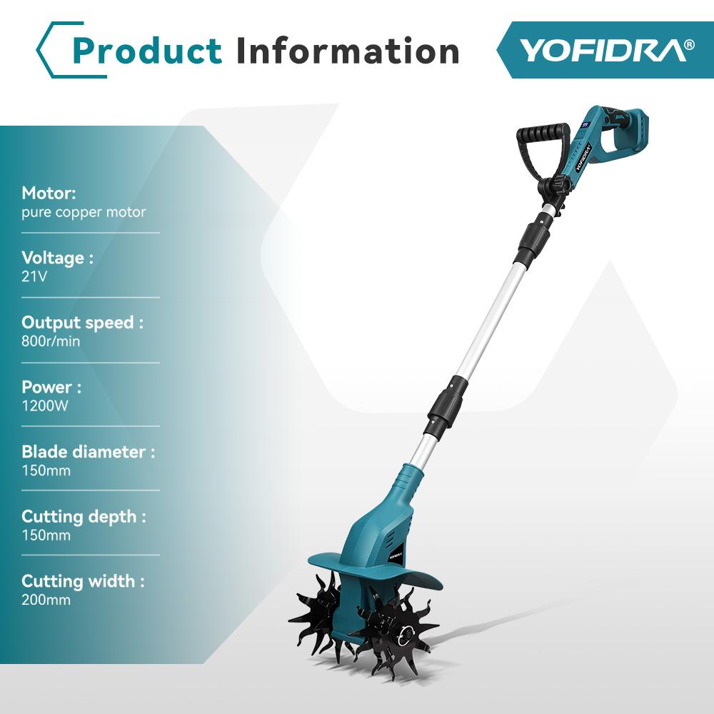 Yofidra 1200W Electric Scarifier Electric Garden Tiller Garden Cultivator Rototiller Lawn Mower Tool For Makita 21V Battery Pin
