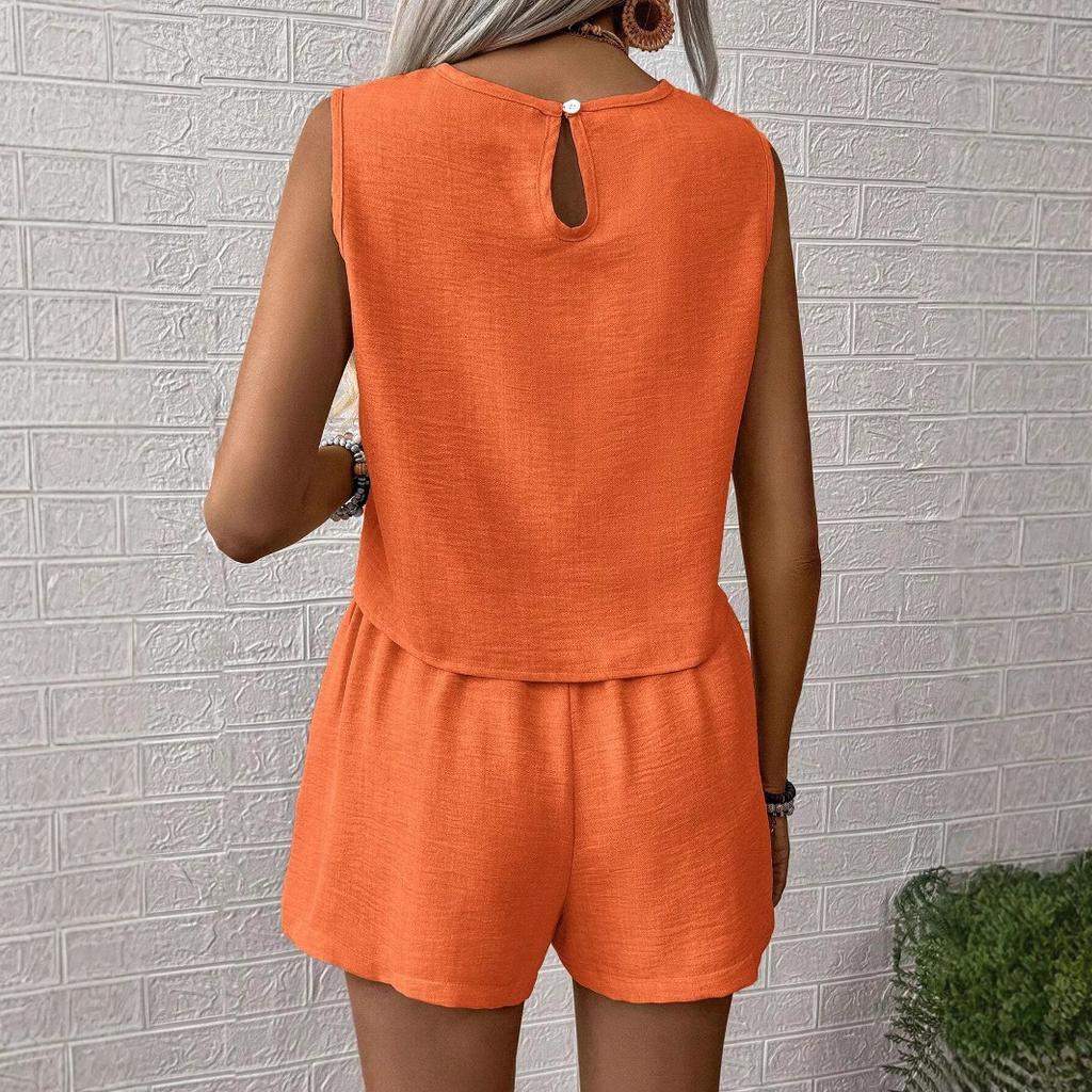 Women's Solid Color Simple Fashion Casual Sleeveless Top and Shorts Set