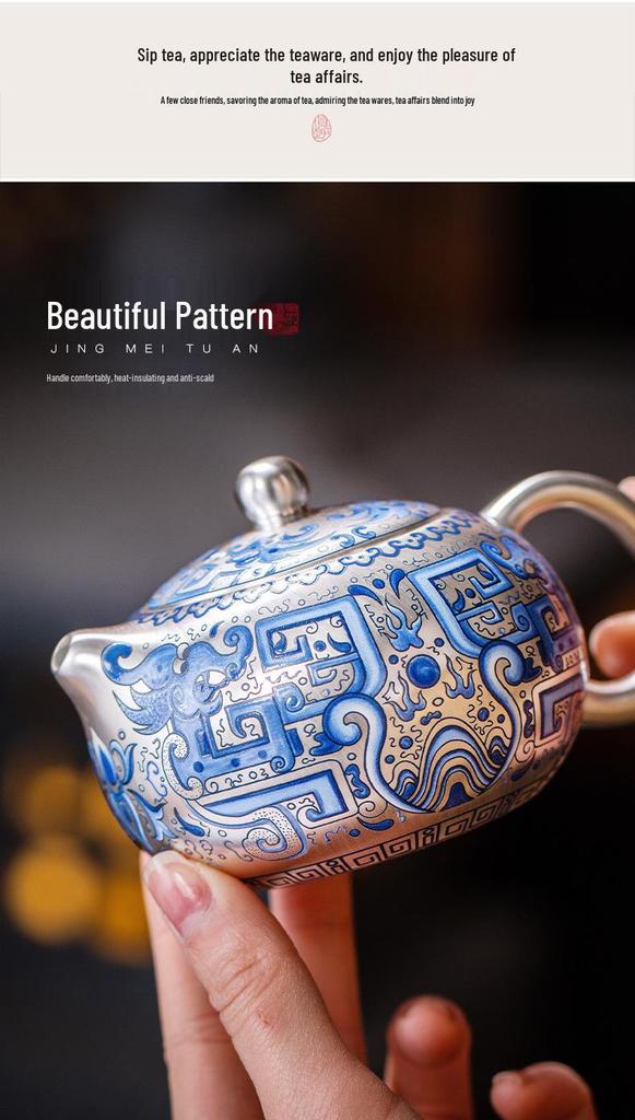 2025 Silver-Plated Ceramic Gongfu Tea Set with Teapot and Cups in Gift Box