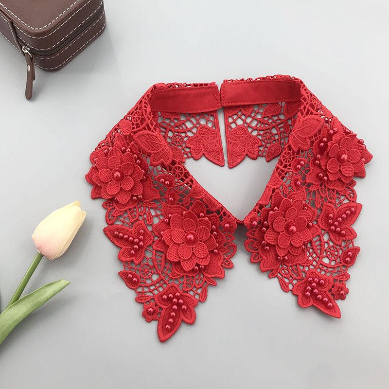 Flower Lace Fake Collar Tie Beading Detachable Collar Shirt False Collar Woman Blouse Top Dickey Detachable Lapel Necklace