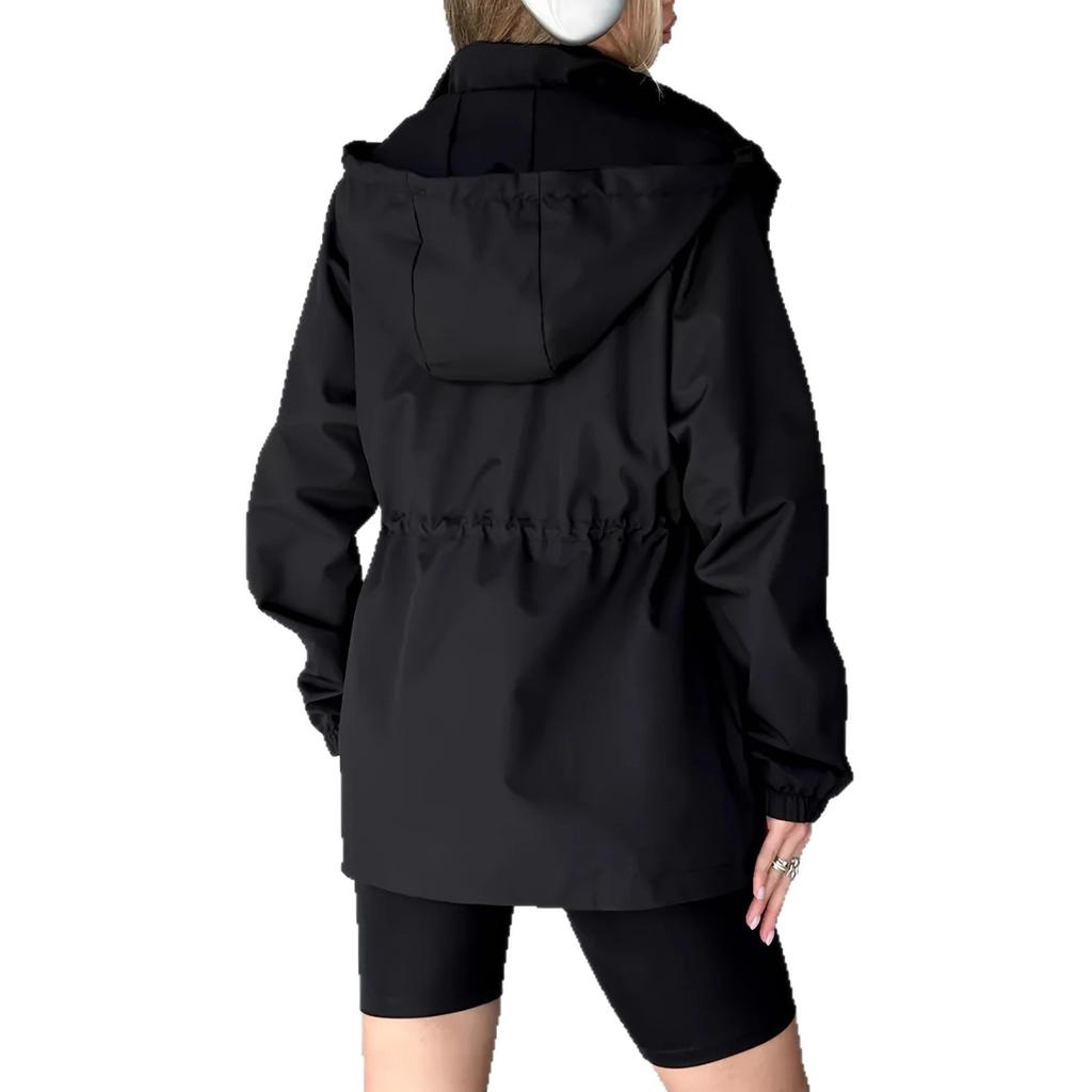 Women's Long Sleeve Hooded Drawstring Windbreaker Jacket