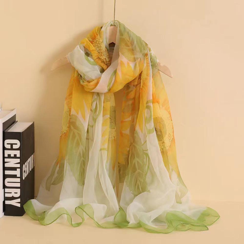 Spring and Autumn Shawl Women's Sunscreen Scarf White with Long Soft Gauze Summer Seaside Large Beach Scarf Travel Silk Scarf