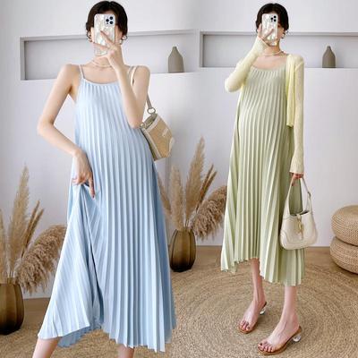 Trendy Pleated Maternity Two-Piece Dress, Plus Size, Summer Style