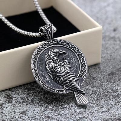 Unisex Retro Stainless Steel Pendant with Viking Raven Symbol