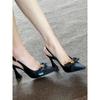 Xiaoxiang camellia thick-heeled sandals women's one-word with hollow pointed high heels