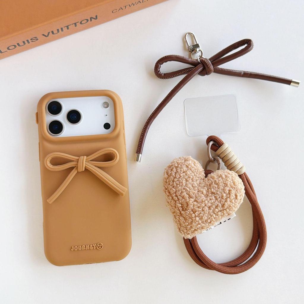 Korean 3D Bow Hand Strap Case for iPhone 13-17 Pro Max (Anti-fall, Apple Compatible)