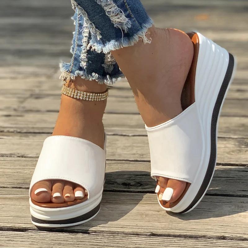 Fashion Women Fashion Wedges Heeled Slippers Casual Flip Flops Summer New Party Platform High Heels Shoes High Heels Peep Toe Slippers