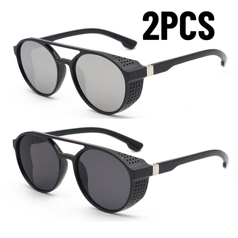 2pcs/Classic Men Gothic Steampunk Sunglasses Men Women Brand Designer Eyewear Retro Round Sun Glasses UV400 Gafas De Sol