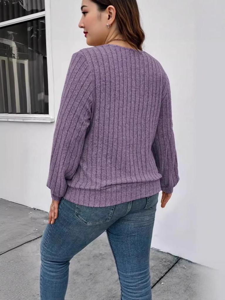 2026 Autumn/Winter Solid Color Ribbed V-neck Long Sleeve Two-piece Set