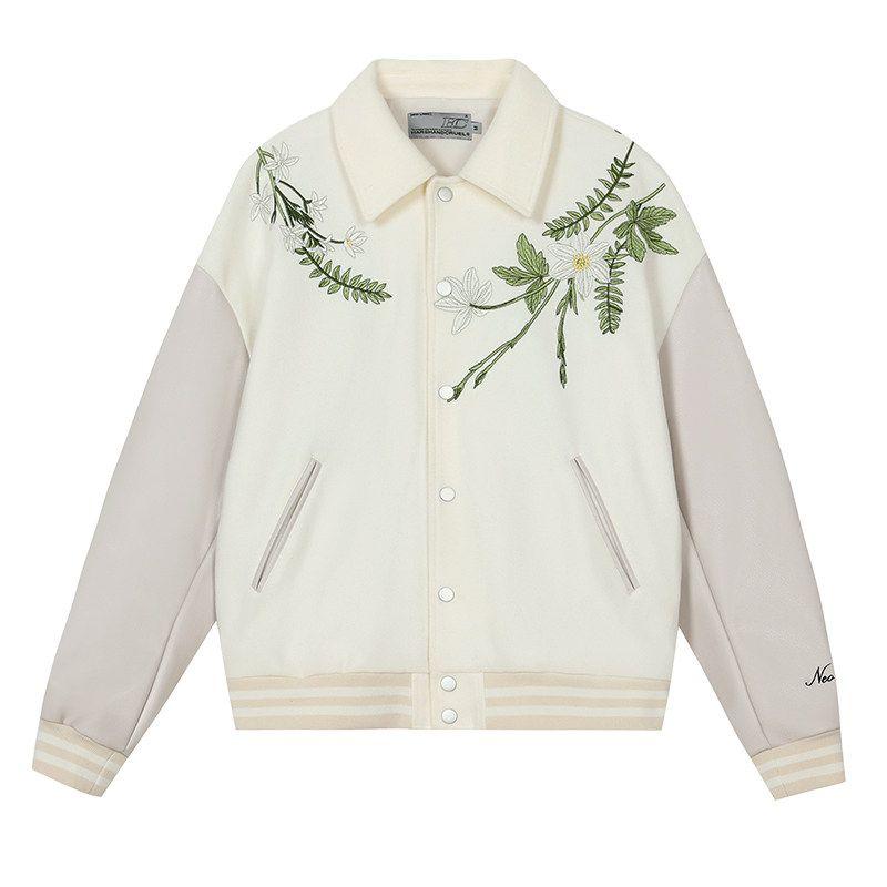 

HACR Sports Harshandcruel Cleanfit American Country Trendy Florals Embroider Retro Baseball Uniform Jacket Beige X L