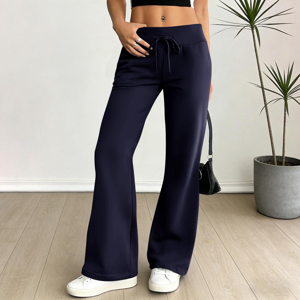 Damen Schlaghose Lässige Kordelzug Elastischer Bund Bequeme Schlaghose Yoga Lose Hose