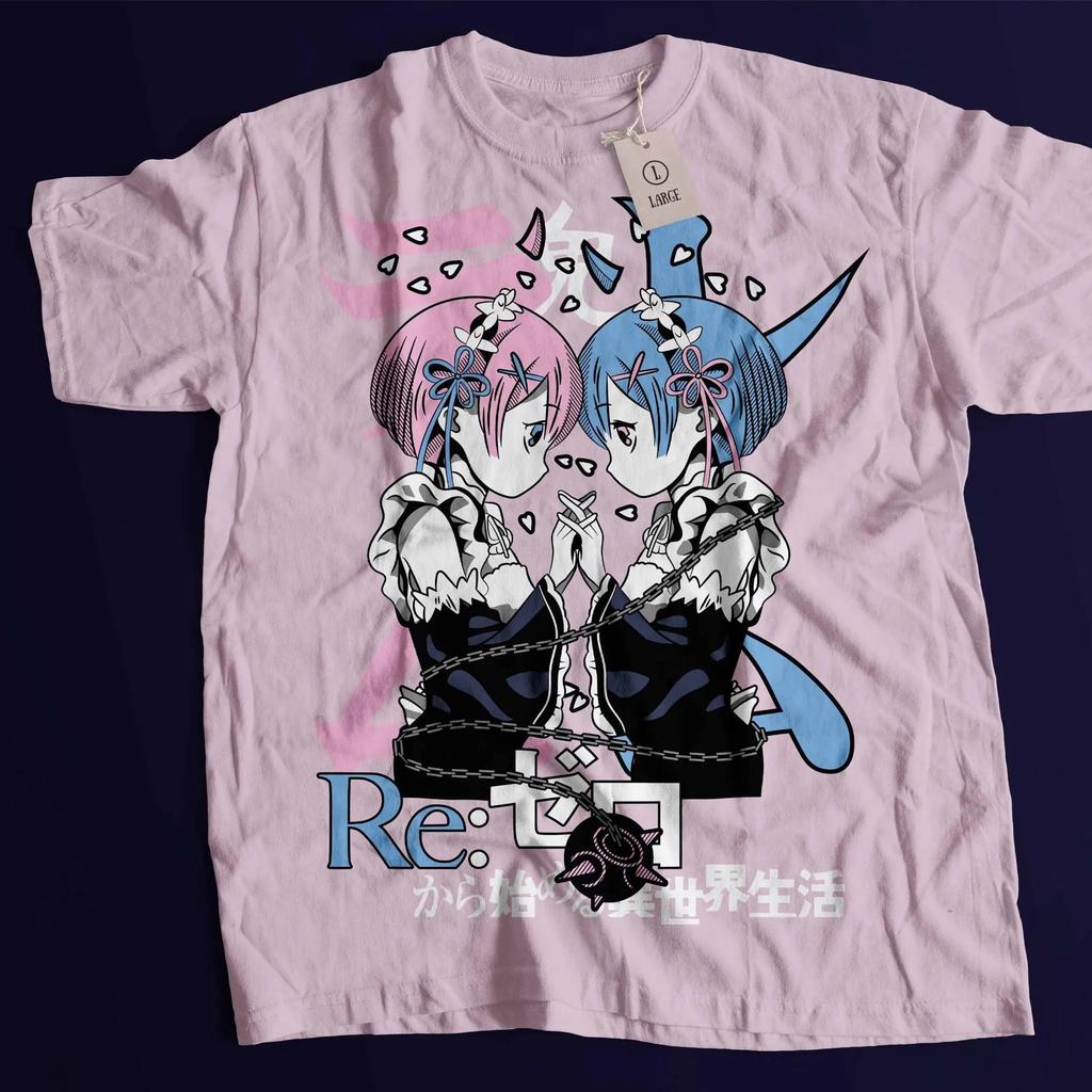 Anime ReZero 4 Rem Ram Graphic 100Cotton Unisex Shirt 2026 Summer Fashion Y2k Unisexs Short Sleeve Shirt Anime Derivatives