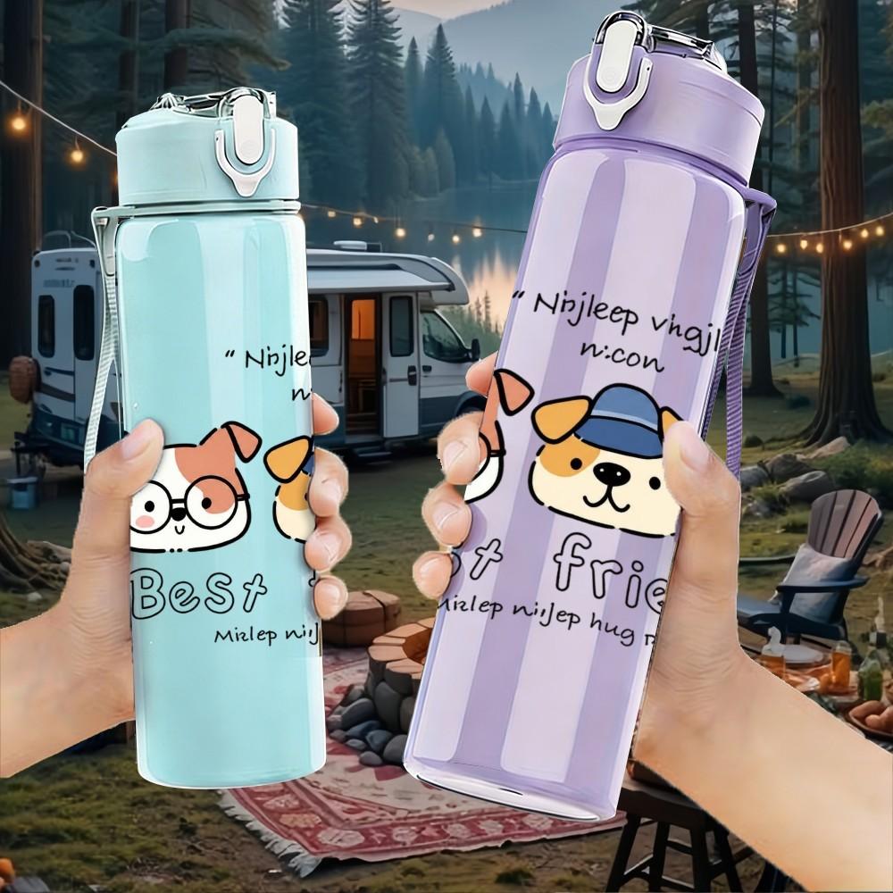 1PC Three Puppy Dog Group Print 750ml Color Plastic Sports Water Bottle Leakproof Flip Straw Lid Suitable for Sports Office Home Use