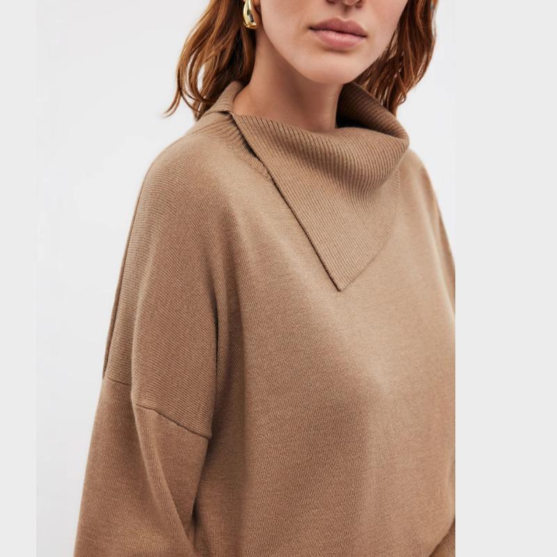 Qooth Sweater Women Winter Knitted Turtleneck Sweater Oversize Casual Soft Split Hem High Neck Long Sleeve Pullover Jumper QT2751