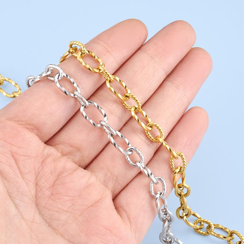 18K Gold-Plated Stainless Steel Chain: Cross, Twisted Rope, Oval DIY Necklace/Bracelet Link Chain