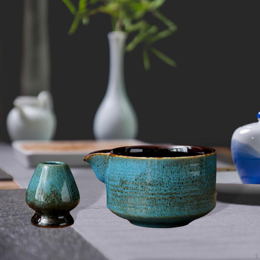 Ciotola in Ceramica per Matcha con Beccuccio, Porta Frusta per la Preparazione del Tè Verde