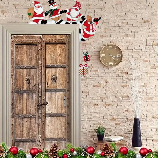 Yousheng Christmas Door Topper Wooden Door Corner Decor Snowman Reindeer Santa Sign for Home Party Door Frame Decoration