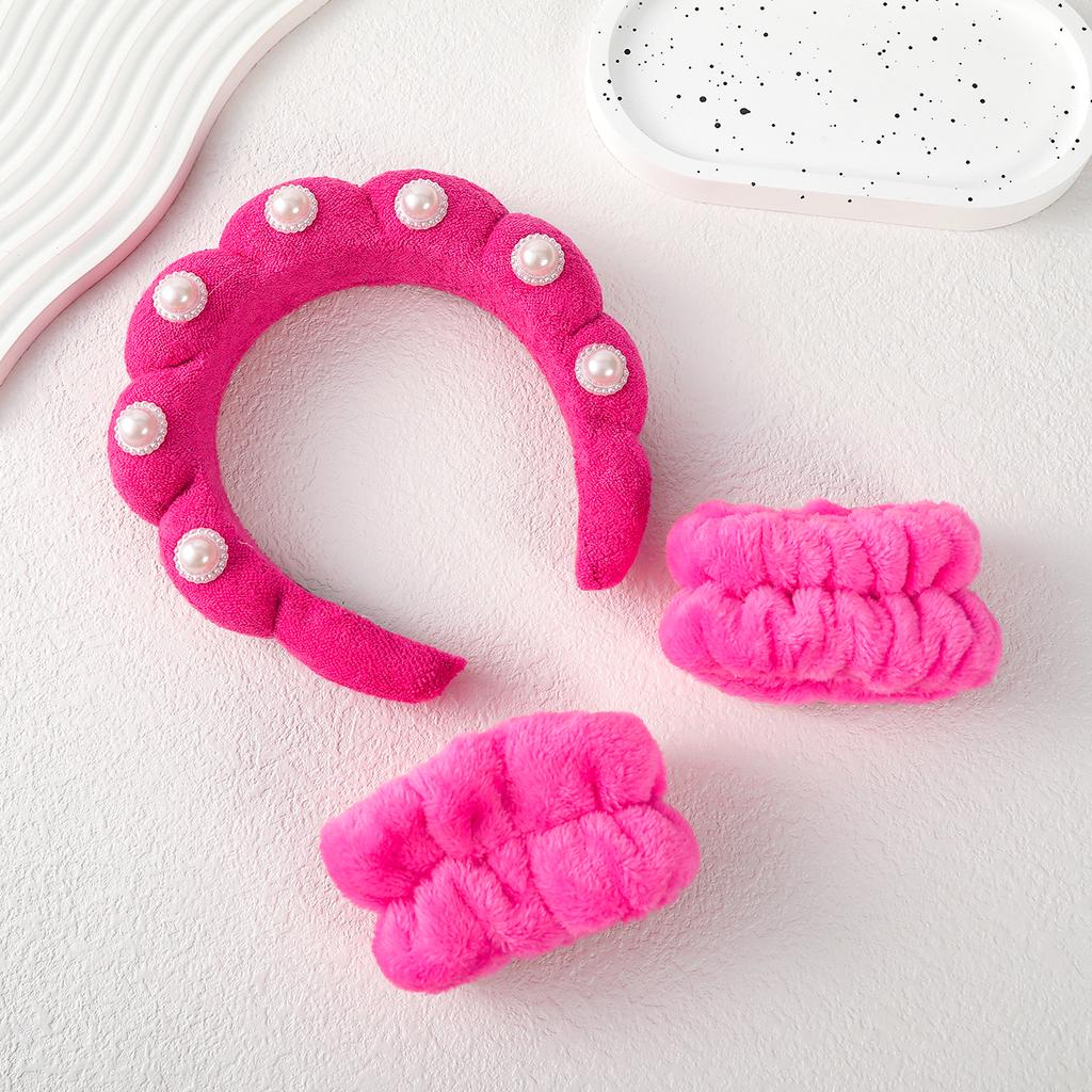 Wash Face Headbands Coral Fleece Pearl Hair Bands Cuff Waterproof Bands Absorbent Wristbands Head Band Hair Parts Set