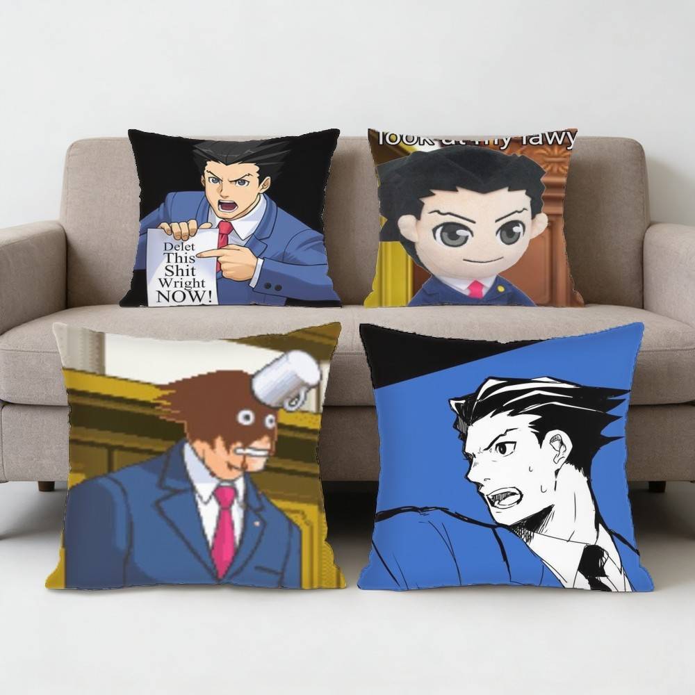 Ace Attorney Phoenix Wright Pillow Case Antidustmite Pillowcase Invisible Zipper Silky Short Plush Sofa Cushion Cover