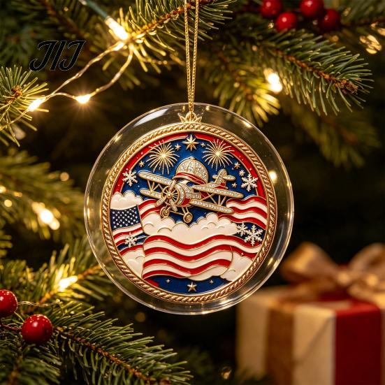 Office Christmas Holiday Decor 250th Anniversary Acrylic Hanging Ornament, Double Side Printed Festive Indoor Outdoor Seasonal Ornament for