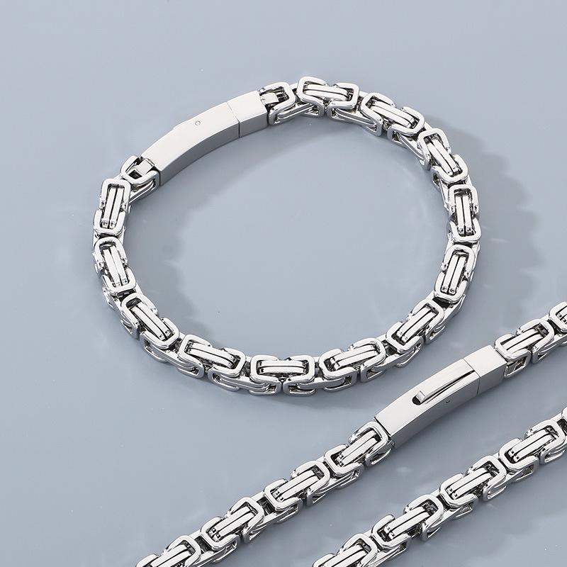 Bracciale Bizantino Personalizzato, Acciaio al Titanio Placcato Sottovuoto Catena Imperatore Fibbia Magnetica Set Collana da Uomo