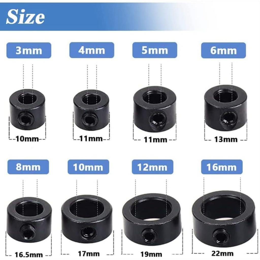 Drill Stop Collars, 16pcs Adjustable Depth Stop Collars for Drill Bits, Carbon Steel, Compatible with Drilling Machine